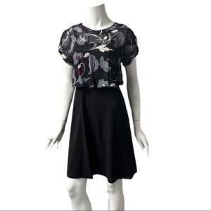 ‎DKNY Sheer Top Short Sleeve Black Skirt Dress